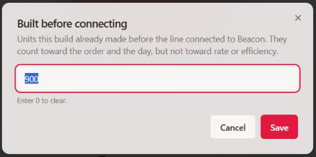 Built before connecting dialog with 900 entered and Cancel and Save buttons.