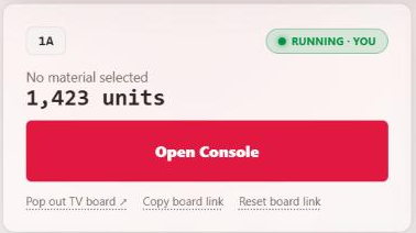 Checkpoint Live line card for 1A showing Running, You, 1,423 units and Open Console.